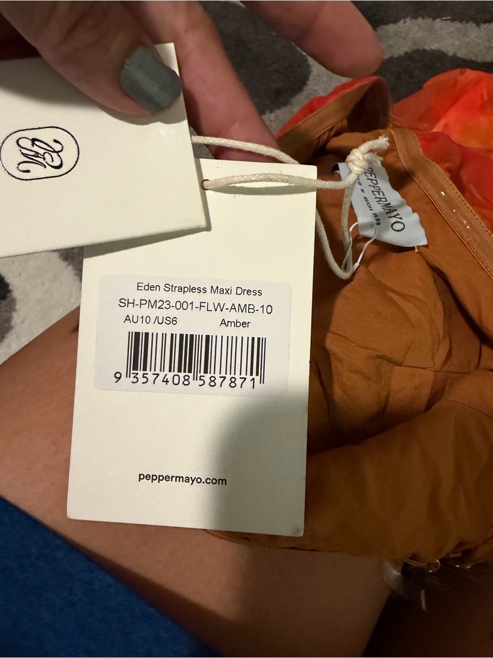 Peppermayo Eden Strapless Maxi Dress in Amber Orange Six 6 - Picture 12 of 12